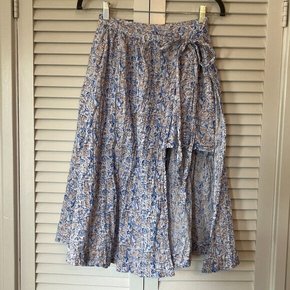 Free People 'Love Train' wrap skirt 4 tie waist asymmetrical hem midi botanical - Picture 2 of 10